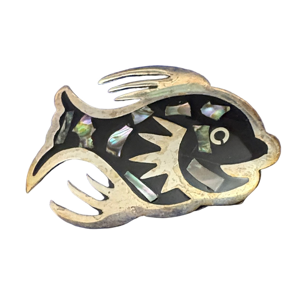 Artistic Alpaca Silver  Mother Of Pearl Brooch
